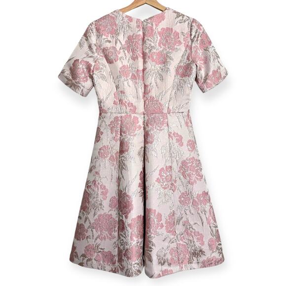 Gal Meets Glam Adair Pink Metallic Floral Print Fit N Flare Dress Womens Size 4P - Picture 2 of 11